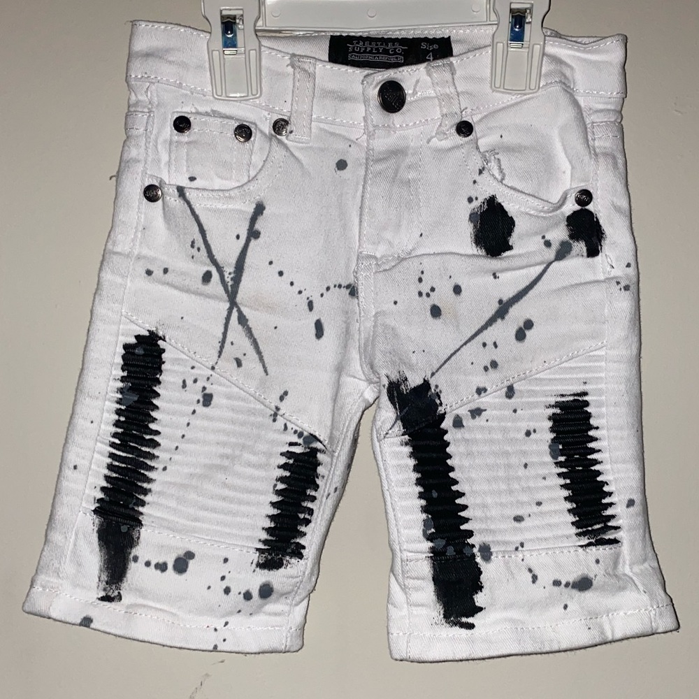 Black and White California Republic Boys Paint Splatter Moto Denim Shorts